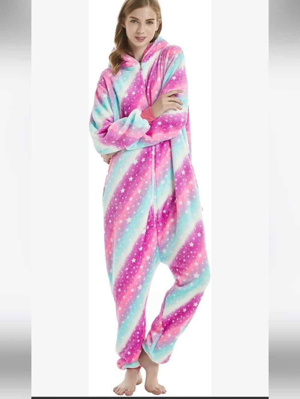 2X UNICORN Rainbow Onesie Pajamas Pockets and Hoodie Halloween Cosplay